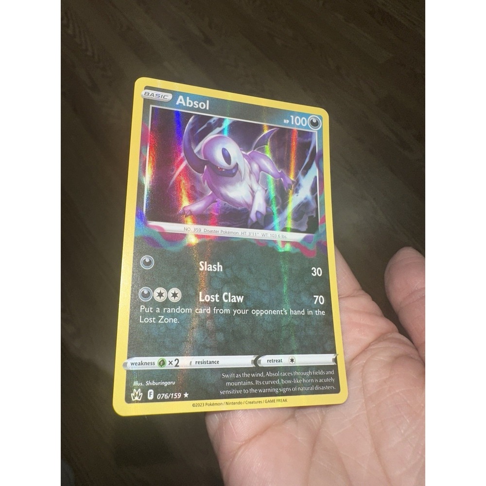 Absol Holo Rare HOLO BLEED ERROR! Full holo on card! Crown Zenith 076/159 NM